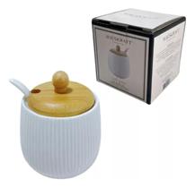 Açucareiro Com Colher De Cerâmica E Tampa Bambu 360ml Cor Branco