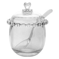 Açucareiro com Colher e Tampa de Vidro Cristal Coração 12cm Lyor