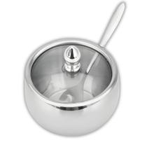 Açucareiro com Colher em Aço Inox e Tampa de Vidro 260ml Uny Home