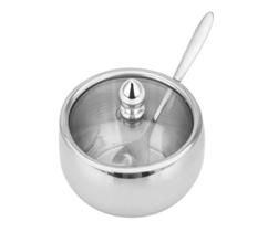 Açucareiro Com Colher Inox Tampa De Vidro Açucareiro Com Colher Inox Tampa De Vidro