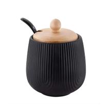 Açucareiro com Colher Oásis 360ml em Cerâmica Preto Haüskraft
