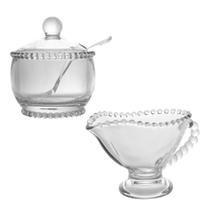 Açucareiro Com Colher Pearl + Molheira De Cristal - Wolff