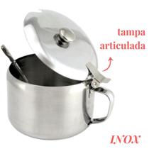 Açucareiro Com tampa e colher aço inox cozinha profissional