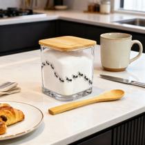 Açucareiro com tampa e colher de bambu