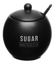 Açucareiro Cozinha Porcelana Manhattan C/Colher Preto 350ml - Hauskraft