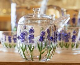 Açucareiro Cristal c/ Colher e Tampa Lavanda 12 cm - Lyor Açucareiro Cristal c/ Colher e Tampa Lavanda 12 cm - Lyor