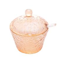 Açucareiro Cristal Martelado C/Colher Tampa Preta Âmbar 10Cm - LYOR