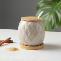Açucareiro de Cerâmica 350ml com Tampa de Bambu e Colher Ideal para Café da Manhã, Chá e Sobremesas Açucareiro de Cerâmica 350ml com Tampa de Bambu e Colher Ideal para Café da Manhã, Chá e Sobremesas