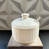 Açucareiro de cerâmica branco com colher para açúcar porta acucar de cozinha cantinho do café açucar vidro porcelana Açucareiro de cerâmica branco com colher para açúcar porta acucar de cozinha cantinho do café açucar vidro porcelana