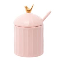 Acucareiro De Ceramica Colibri Com Colher E Tampa Rosa 7X7X10,5cm Wolff