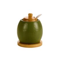 Açucareiro de cerâmica Havana Vidal 250 ml verde com tampa de bambu - Wellmix Açucareiro de cerâmica Havana Vidal 250 ml verde com tampa de bambu - Wellmix