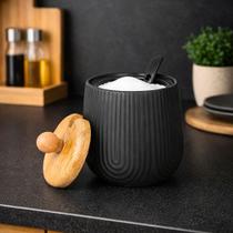 Açucareiro De Cerâmica Oásis Preto C/ Tampa E Colher 360ml