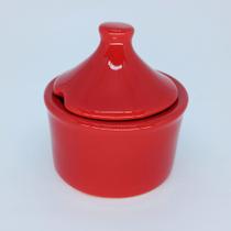 Açucareiro de Cerâmica Tipo Porcelana Com Tampa 200ml Porta Açucar de Louça Vermelho