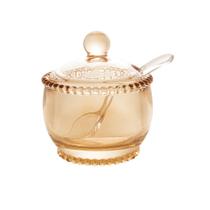 Açucareiro De Cristal Com Colher Pearl 10x8x7Cm Âmbar Wolff