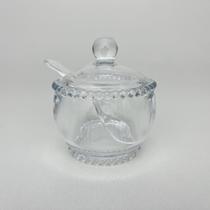 Açucareiro de Cristal com Colher Pearl Transparente Bolinhas