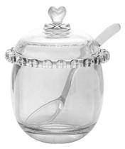 Açucareiro de Cristal com Tampa e Colher Coração 12cm Lyor