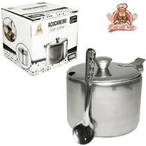 Acucareiro de inox com tampa + colher 180ml 6,5x7cm de ø na caixa bons cheff