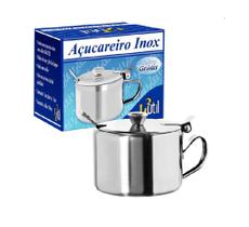 Açucareiro de mesa aço Inox com Colher Linha Classic 200 Ml UD193 Açucareiro de mesa aço Inox com Colher Linha Classic 200 Ml UD193