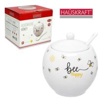 Açucareiro de porcelana de abelha honey com colher e tampa - pote para açúcar cantinho do café