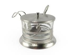Açucareiro de Vidro 260ml Com Revestimento Externo em Aço Inoxidável Com Colher Porta Condimentos Cozinha Açucareiro de Vidro 260ml Com Revestimento Externo em Aço Inoxidável Com Colher Porta Condimentos Cozinha