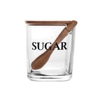 Açucareiro De Vidro Com Tampa Bambu E Colher Escrita Sugar