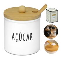 Açucareiro de Vidro com Tampa e Colher de Bambu 300ml Porta Sal Açucar