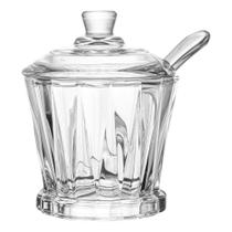 Açucareiro de Vidro com Tampa e Colher Lyor Radial Cristal, Elegante, Mesa Posta, Café, Cozinha De