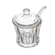 Açucareiro de vidro com tampa fio de ouro dourada e colher 210ml lyor para cantinho do café