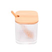 Açucareiro De Vidro Quadrado Tampa E Colher De Bambu Lyor