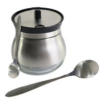 Açucareiro de Vidro Revestido Inox com Colher Porta Açucar
