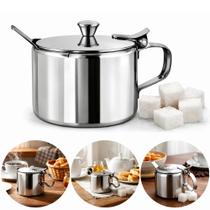 Açucareiro Em Aço Inox Com Colher Tampa E Alça Linha Luxo 300ml - Restaurante Hotel Industrial Copa Cozinha - PANAMI Açucareiro Em Aço Inox Com Colher Tampa E Alça Linha Luxo 300ml - Restaurante Hotel Industrial Copa Cozinha - PANAMI
