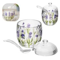 Açucareiro em Cristal Lavanda Hand Painting Lyor Detalhes a Mão com Colher Mesa Posta Açucareiro em Cristal Lavanda Hand Painting Lyor Detalhes a Mão com Colher Mesa Posta