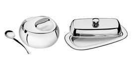 Açucareiro Inox Com Colher E Manteigueira Service Tramontina Açucareiro Inox Com Colher E Manteigueira Service Tramontina