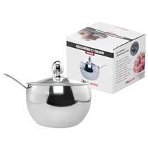 Açucareiro Inox Com Tampa De Vidro Colher Pote Açúcar 250ml