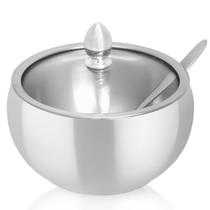 Açucareiro Inox Com Tampa De Vidro E Colher 300ml Cafeteria Restaurantes Açucareiro Inox Com Tampa De Vidro E Colher 300ml Cafeteria Restaurantes