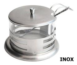Açucareiro Inox E Vidro Café Chá Açucar Com Tampa E Colher Açucareiro Inox E Vidro Café Chá Açucar Com Tampa E Colher
