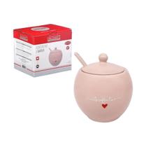 Açucareiro L'amour Rosa de Porcelana com Colher 350ml Vermelho Hauskraft