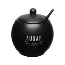 Açucareiro Manhattan com Colher em Porcelana Preta 10x10x10,5cm 350ml - Hauskraft