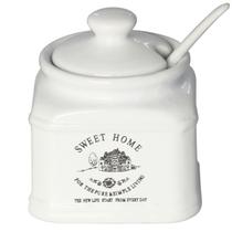 Açucareiro Porcelana Branco Com Colher Sweet Home