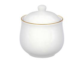 Açucareiro Porta Açúcar Porcelana Resistente Com Tampa Borda Dourada Royal Mesa Posta Luxo Grande