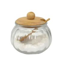 Açucareiro Porta Condimentos De Vidro Com Colher e Tampa De Bambu 230ml