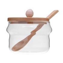 Açucareiro vidro boro c/ tampa e colher de bambu Açucareiro vidro boro c/ tampa e colher de bambu