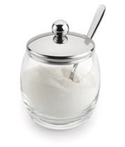 Açucareiro Vidro Com Colher Tampa De Inox Mesa 250g Pote Para Açucar Mesa Servir Casa Cozinha Multiuso Temperos