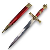 Adaga Com Bainha Polímero Vermelho E Lâmina Lisa De Aço Vermelho