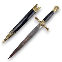 Adaga Maçônica Com Lâmina Lisa De Aço E Cabo Preto Preto E Dourado