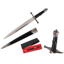 Adaga Medieval Cruzadas Decorativa Com Bainha Aço Inox Cosplay Colecionador 33cm