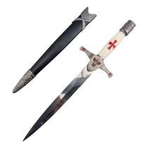 Adaga Templária Com Bainha E Cabo Branco De Polímero Haste em Aço Ornamento Decorativo Brinquedo Co