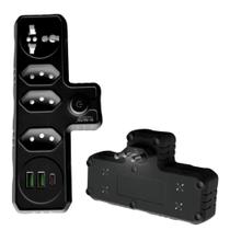 Adaptador 10A 4 Tomadas 2 USB/C MAX 2500W BM-8704B Preto Adaptador 10A 4 Tomadas 2 USB/C MAX 2500W BM-8704B Preto