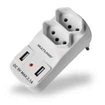 Adaptador 2 Saídas 2P+T com 2 Portas USB Multilaser - Branco