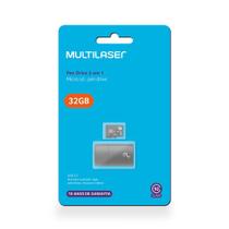 Adaptador 2x1 Multilaser 32GB Cartão Micro SD+Cartão SD Clasee 10+Pendrive